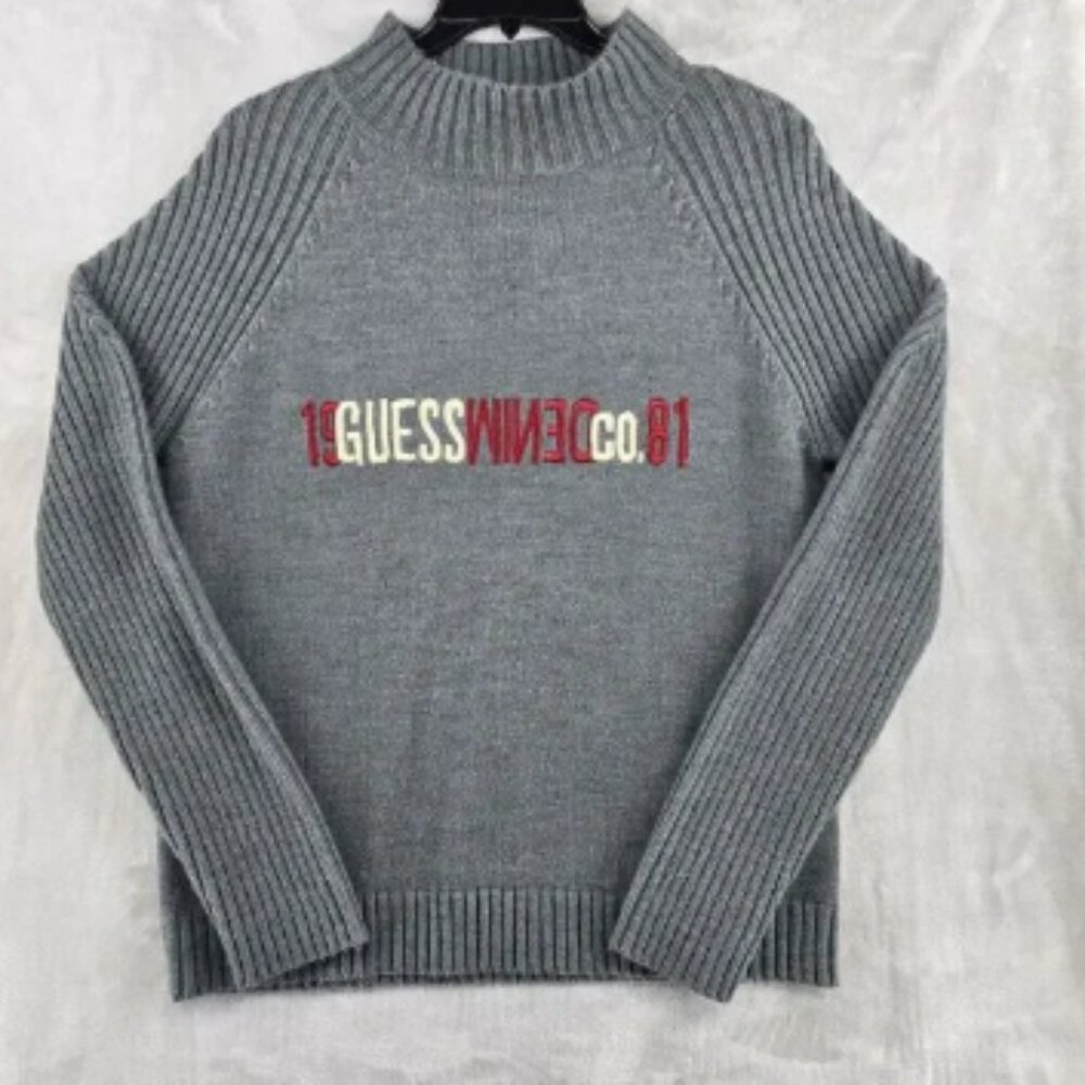RARE Vtg Guess Jeans Denim Co Mens Large Knit Acrylic Sweater‎ Ribbed Kint Y2k